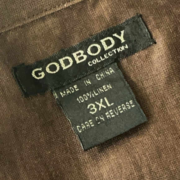 GodBody Mens 3XL Shirt 100% Linen Brown Short Sleeve Button Down Summer Casual - Picture 4 of 9
